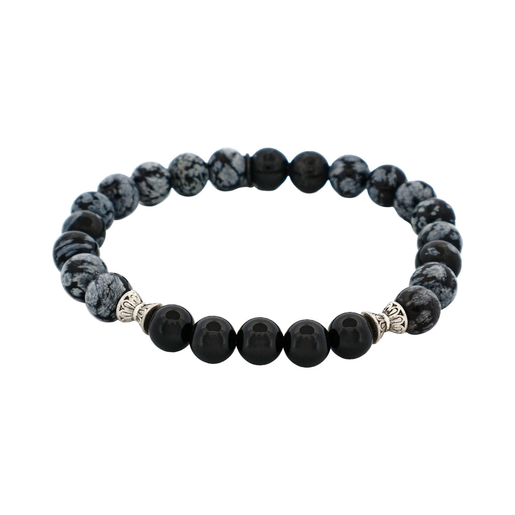 6mm Black & Blue Agate Bead Bracelet with Stainless Steel Discs