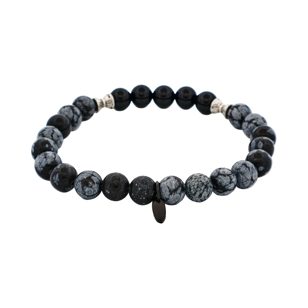 6mm Black & Blue Agate Bead Bracelet with Stainless Steel Discs