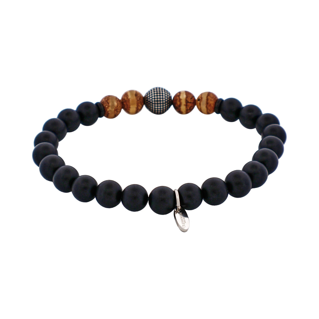 Black Agate & Earth Stone Antique Steel Bead Bracelet