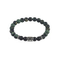 8mm Green Malachite + Black Agate Stainless Steel Bead Bracelet