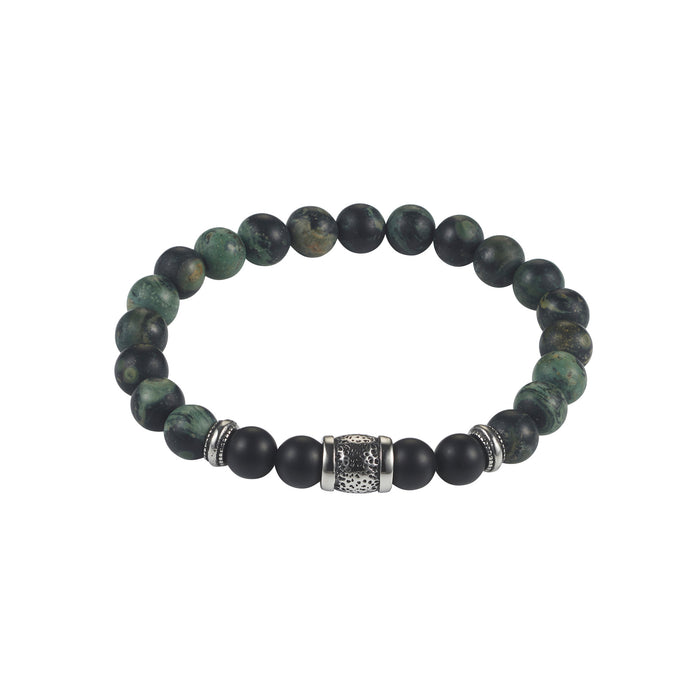 8mm Green Malachite + Black Agate Stainless Steel Bead Bracelet