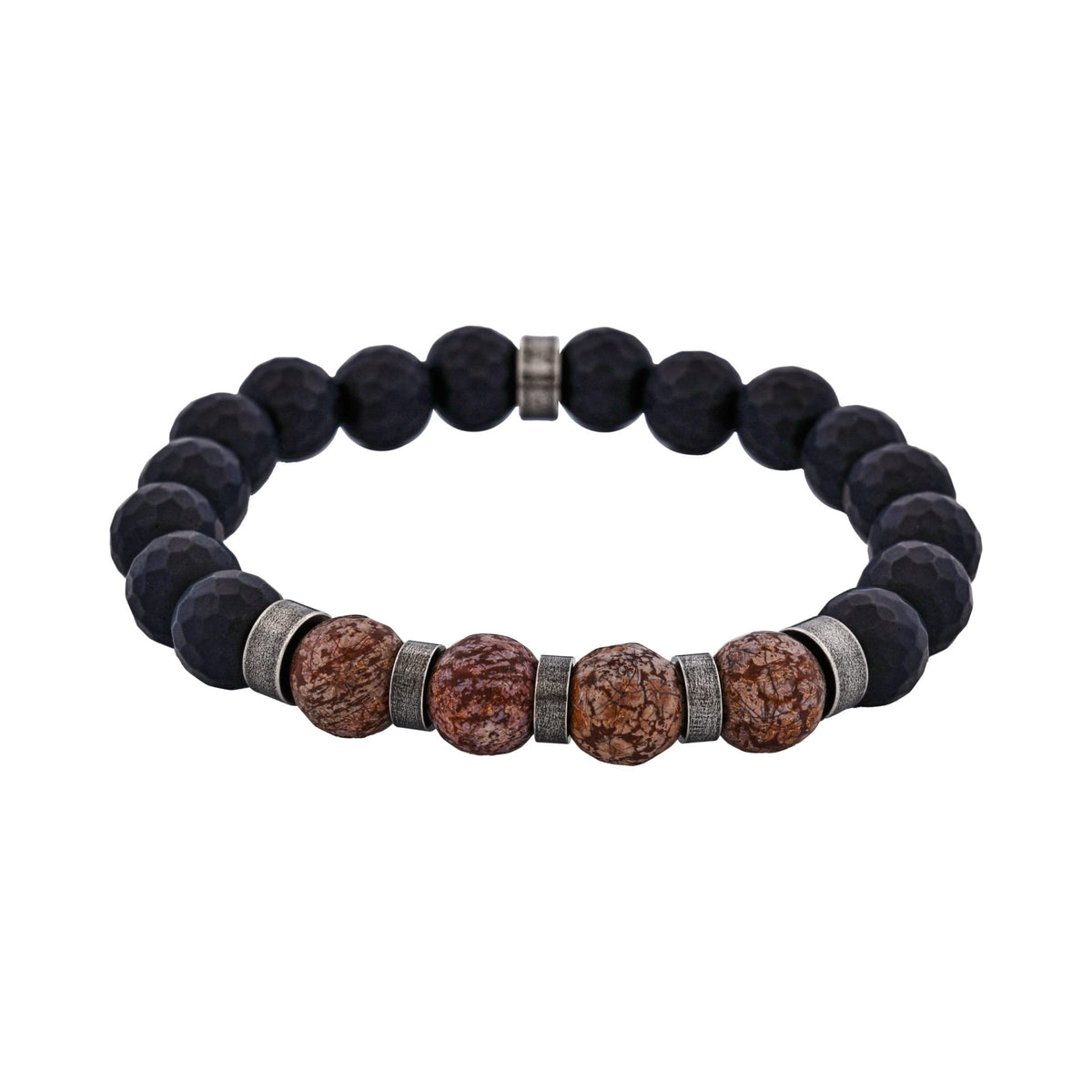 Neo Earth Black Hematite and Brown Agate Beaded Bracelet