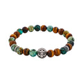 8mm Tiger Eye & African Turquoise Bead & Stainless Steel Bracelet