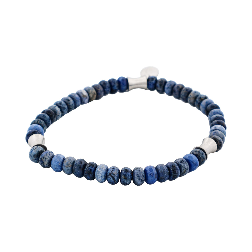 6mm Dumortierite Stone Beaded Stainless Steel Bracelet