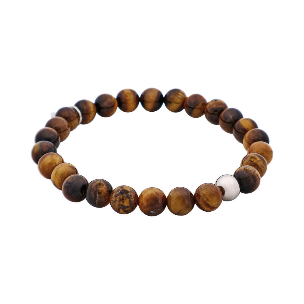 8mm Tiger Eye Bead & Stainless Steel Ball Bracelet