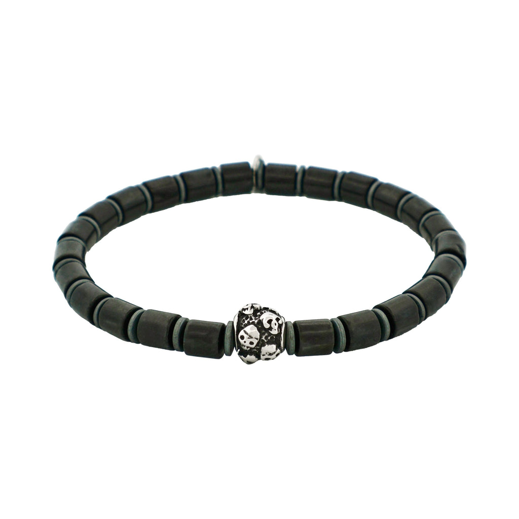 Savage - Black Agate Disc Bead & Stainless Steel Bracelet
