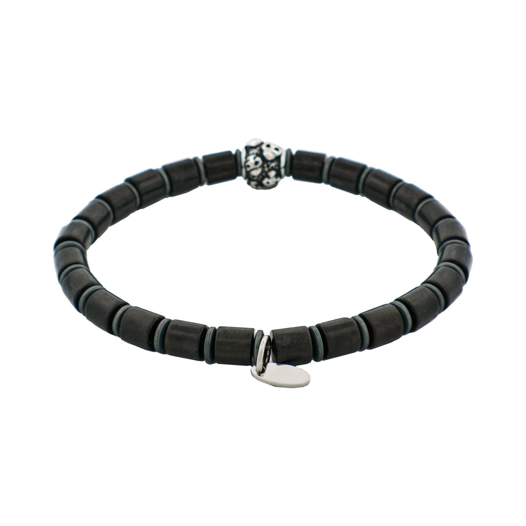 Savage - Black Agate Disc Bead & Stainless Steel Bracelet