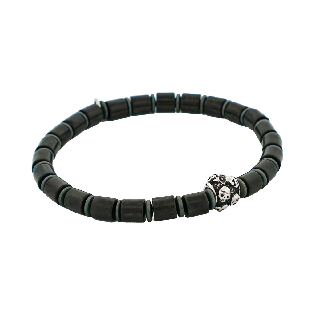 Savage - Black Agate Disc Bead & Stainless Steel Bracelet