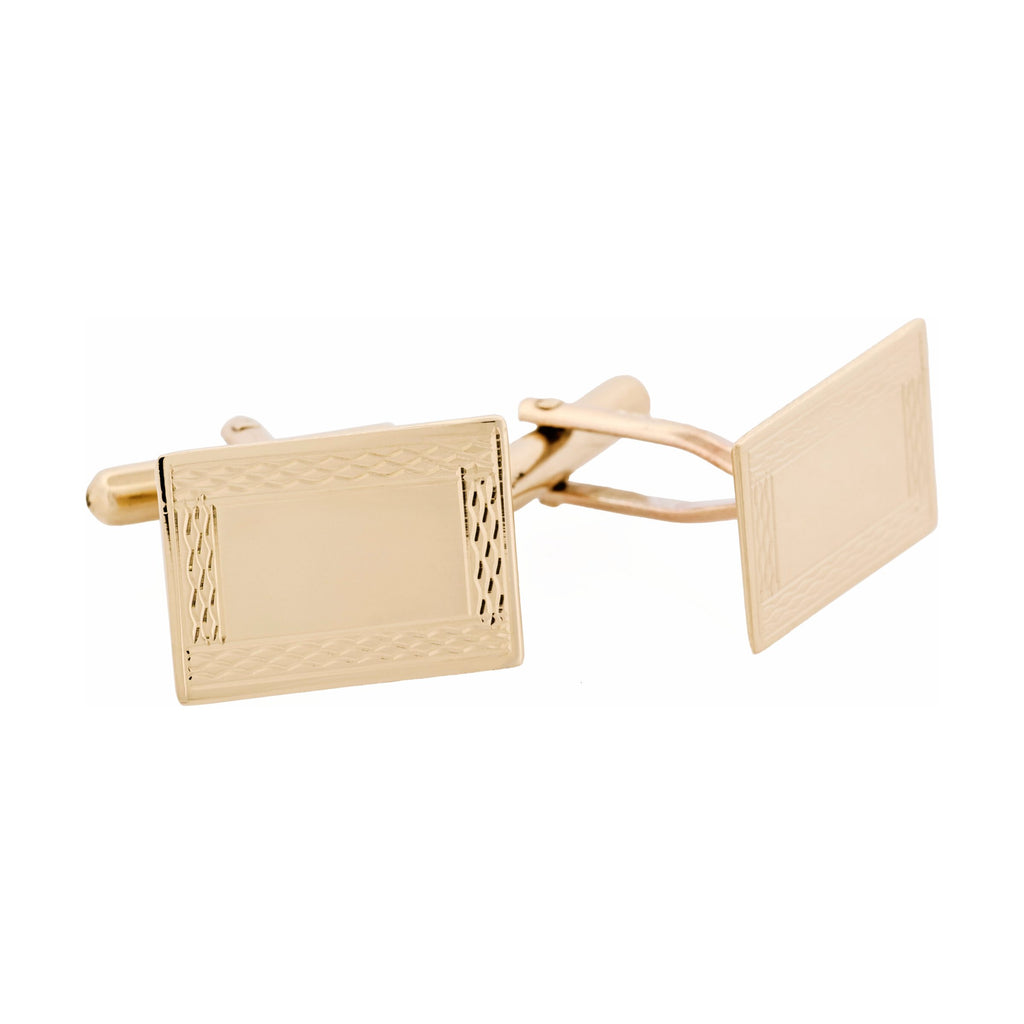 9ct Yellow Gold Rectangle Cufflinks with Engine Turn Border