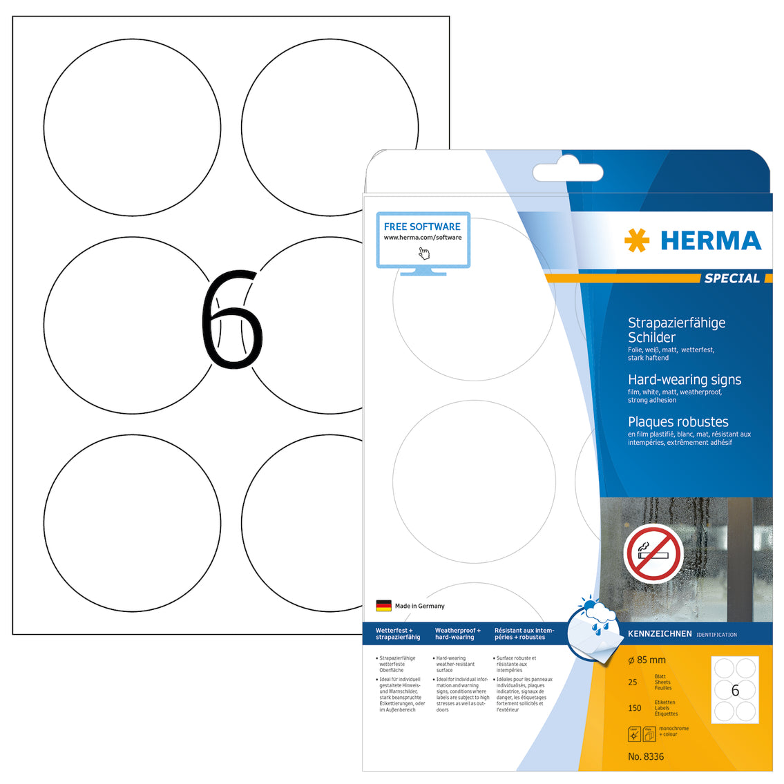 Weatherproof Film Labels A4, 85mm, White, Extremely Strong Adhesion