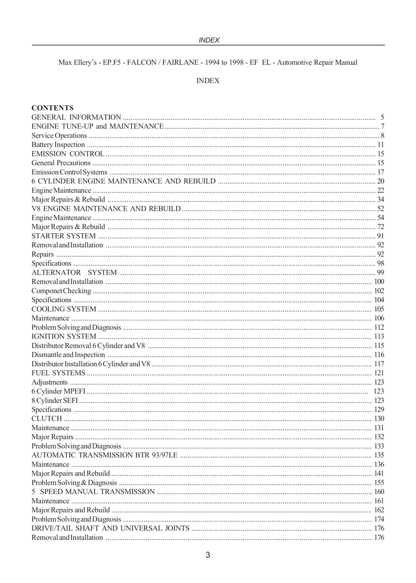 Falcon/Fairlane Ef El Vehicle Repair Manual 94-98