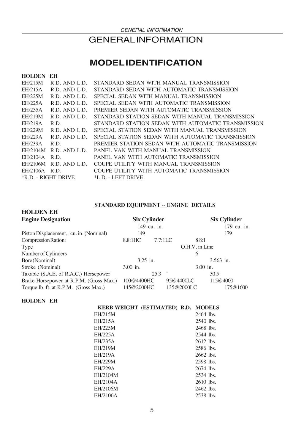Holden EH HD HR Repair Manual 1963-1968