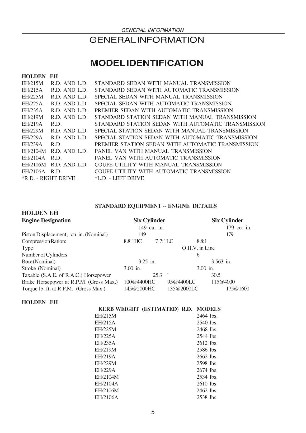 Holden EH HD HR Repair Manual 1963-1968