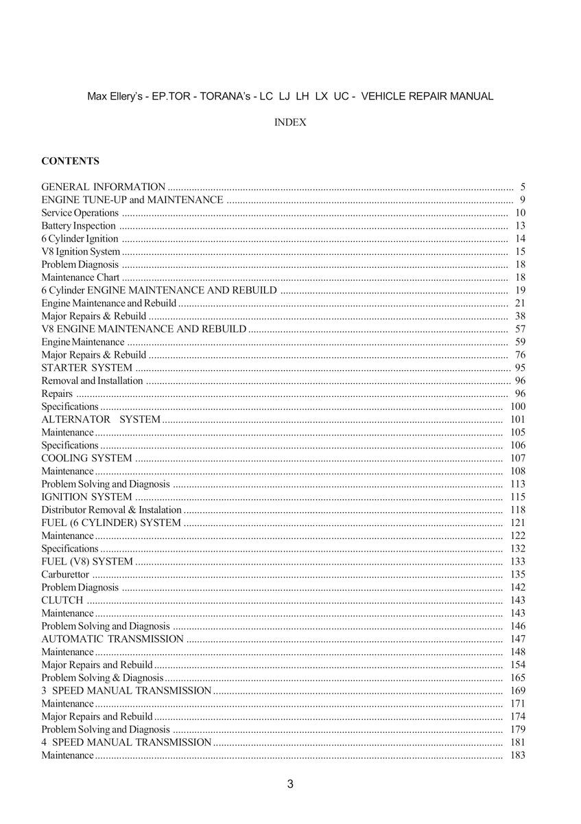 Holden Torana LU LJ LH LX GTR XU-1 Repair Manual 69-79