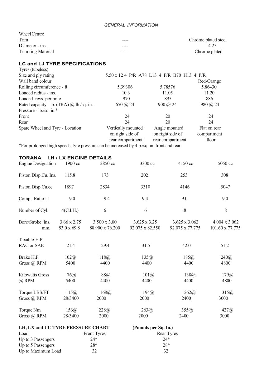 Holden Torana LU LJ LH LX GTR XU-1 Repair Manual 69-79