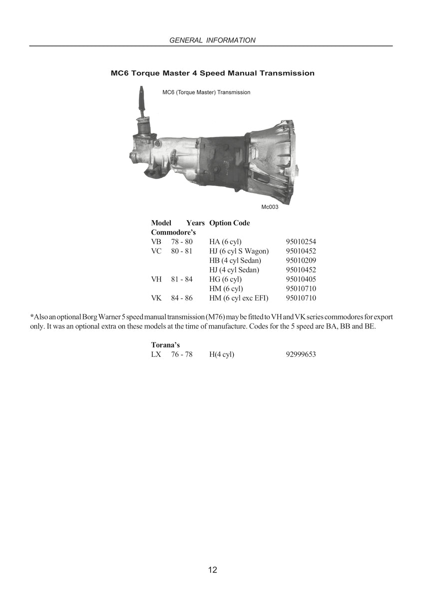 HOLDEN 1963-1988 TRANSMISSIONS Automatics and Manuals