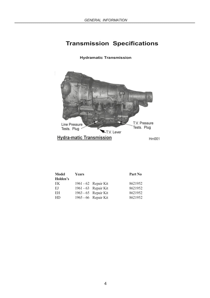 HOLDEN 1963-1988 TRANSMISSIONS Automatics and Manuals