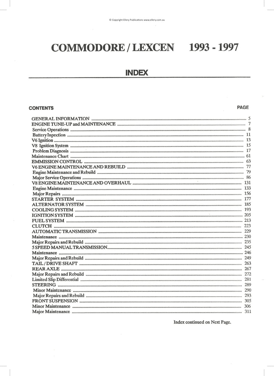 Holden Commodore/Lexcen Vr Vs Repair Manual 93-97
