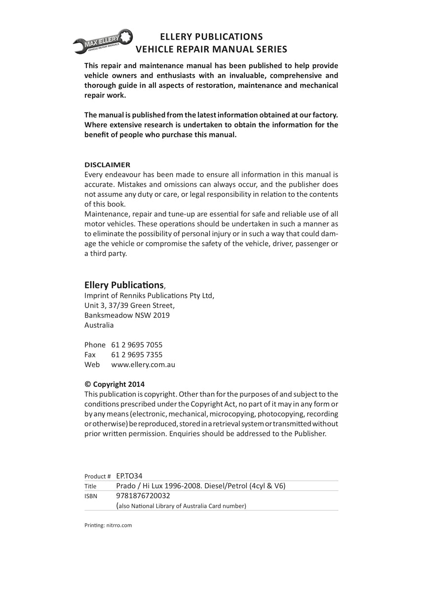 Toyota Prado Repair Manual 96-08