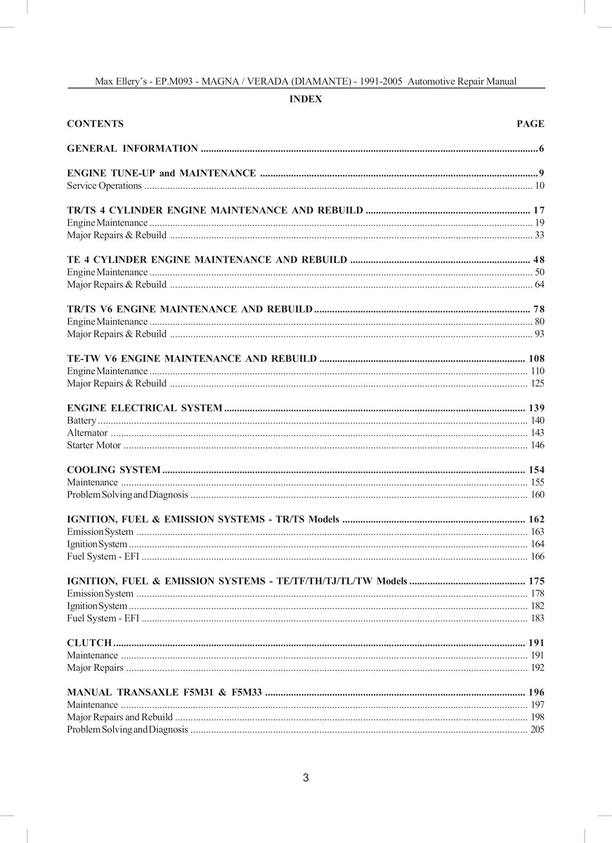 Mitsubishi Magna/Verada Repair Manual 91-05
