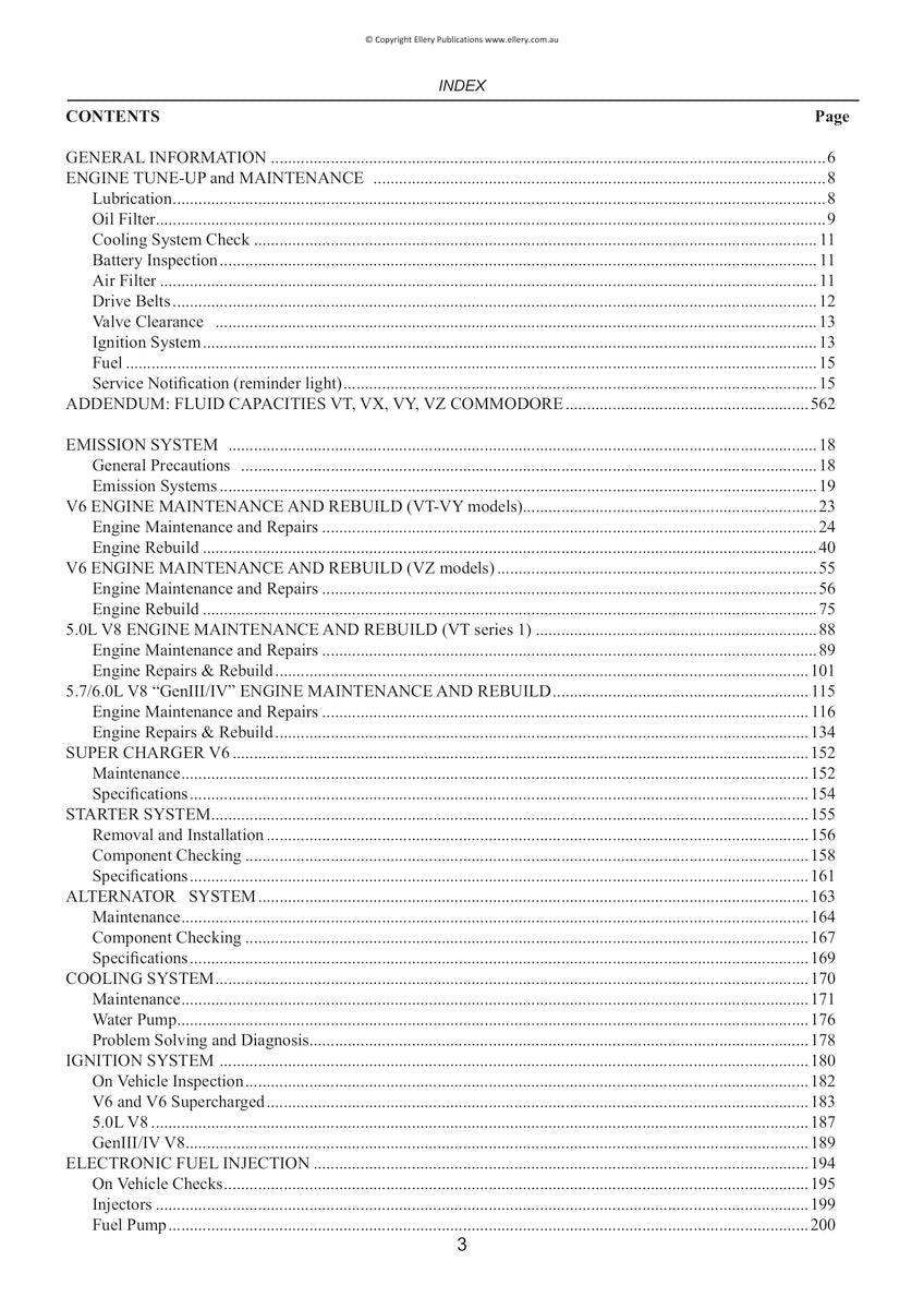 Holden Commodore VT VX VY VZ Repair Manual 1997-2007