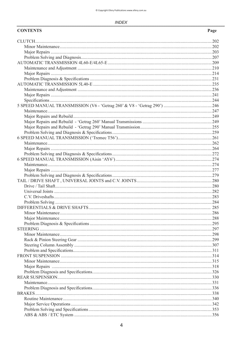 Holden Commodore VT VX VY VZ Repair Manual 1997-2007