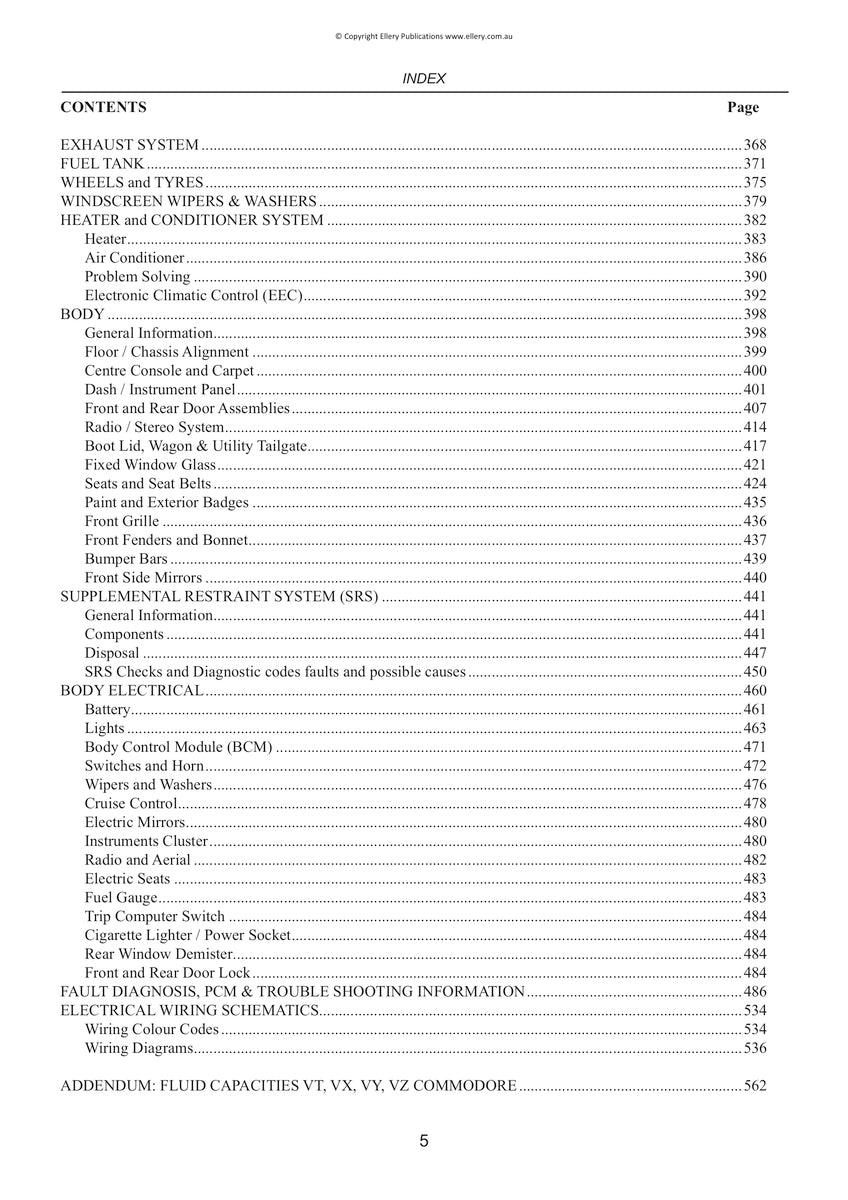 Holden Commodore VT VX VY VZ Repair Manual 1997-2007