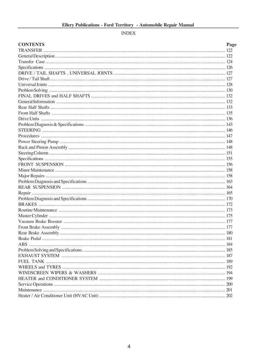Ford Territory Rear & All Drive Repair Manual 2004-2009
