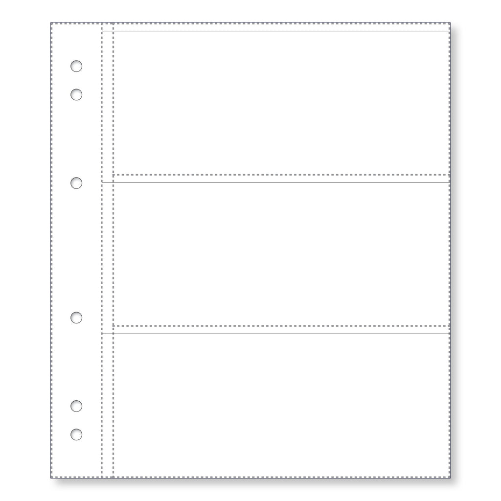 Renniks Banknote Album Plastic Refill Pages, 3 Pockets, Pack 10