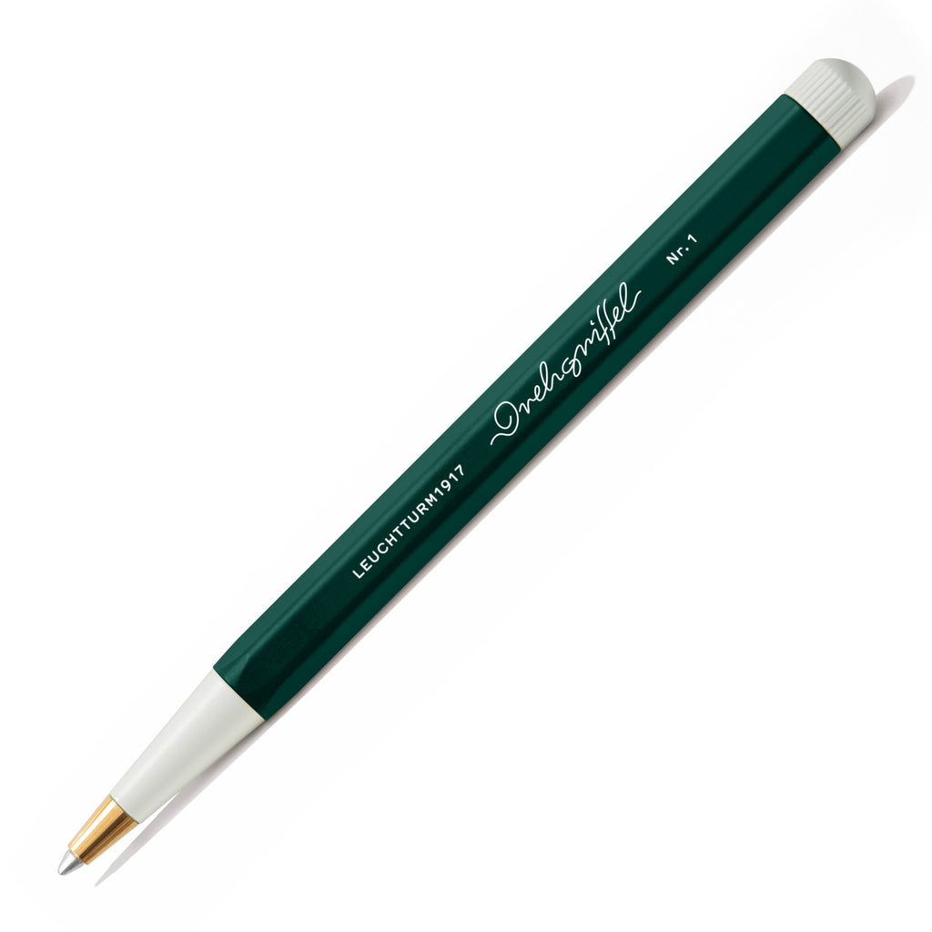 Drehgriffel No.1, Ballpoint Twist Pen, Royal Blue Ink (M), Aluminium Barrel in Forest Green