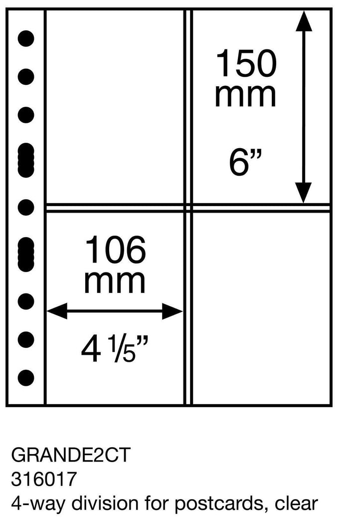 Plastic pockets GRANDE, four-way division for postcards, clear