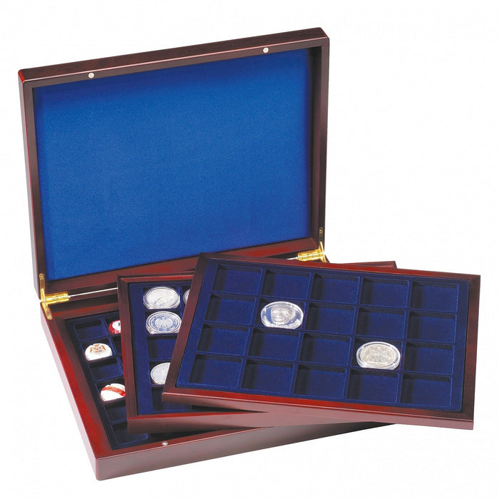 Presentation Case VOLTERRA TRIO de Luxe, with square divisions for coins diameter of 30, 39, 48mm