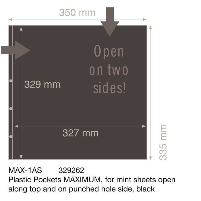 Plastic Sheets MAXIMUM, for mint sheets open along top and on punched hole side, black