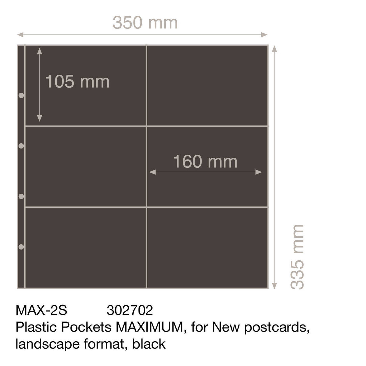 Plastic Pockets MAXIMUM, for New postcards, landscape format, black- double sided