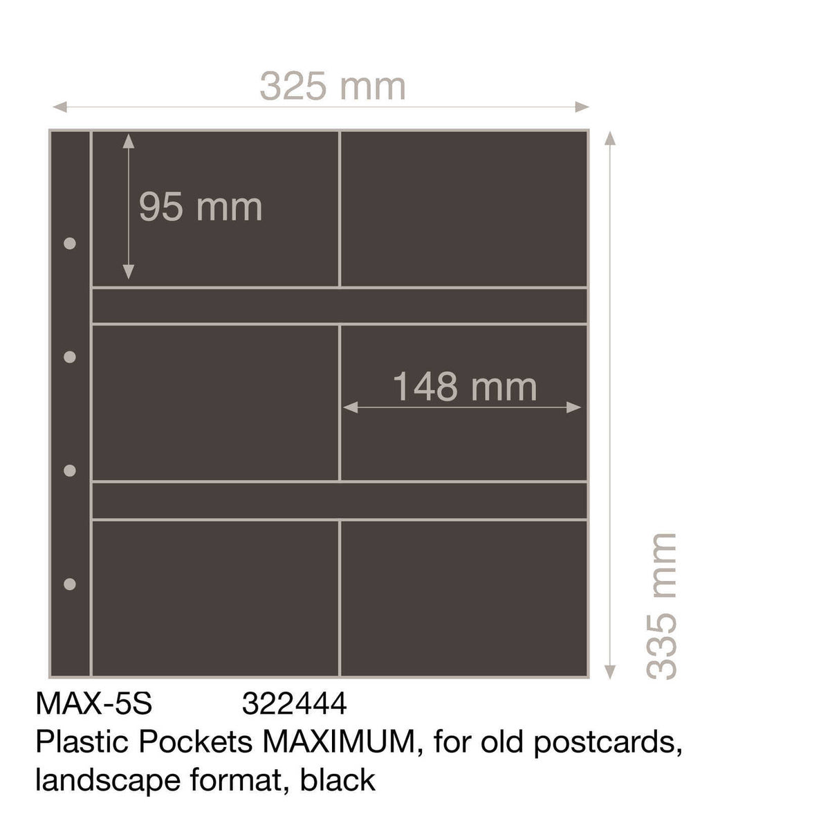 Plastic Pockets MAXIMUM, for old postcards, landscape format, black- double sided