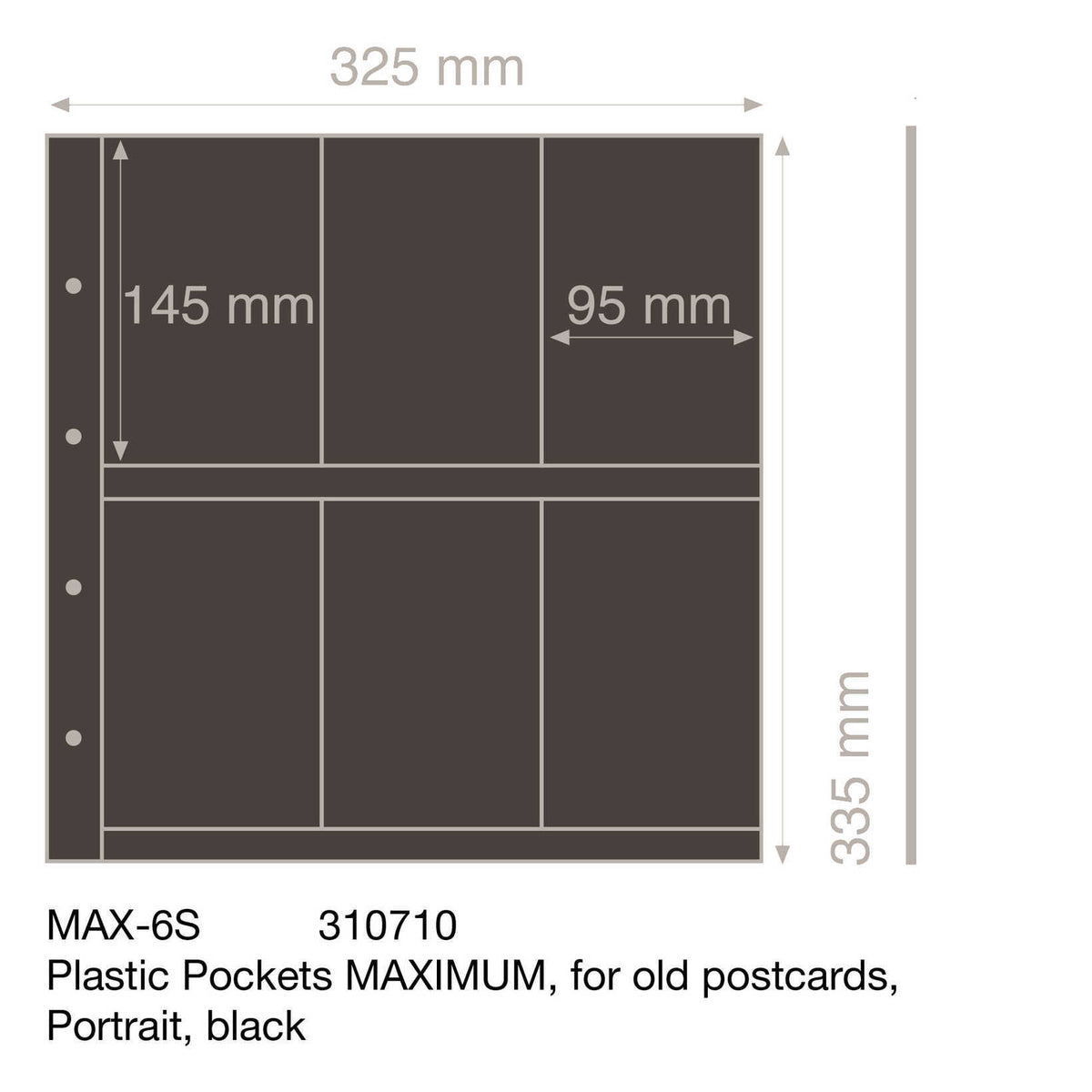 Plastic Pockets MAXIMUM, for old postcards, portrait, black- double sided