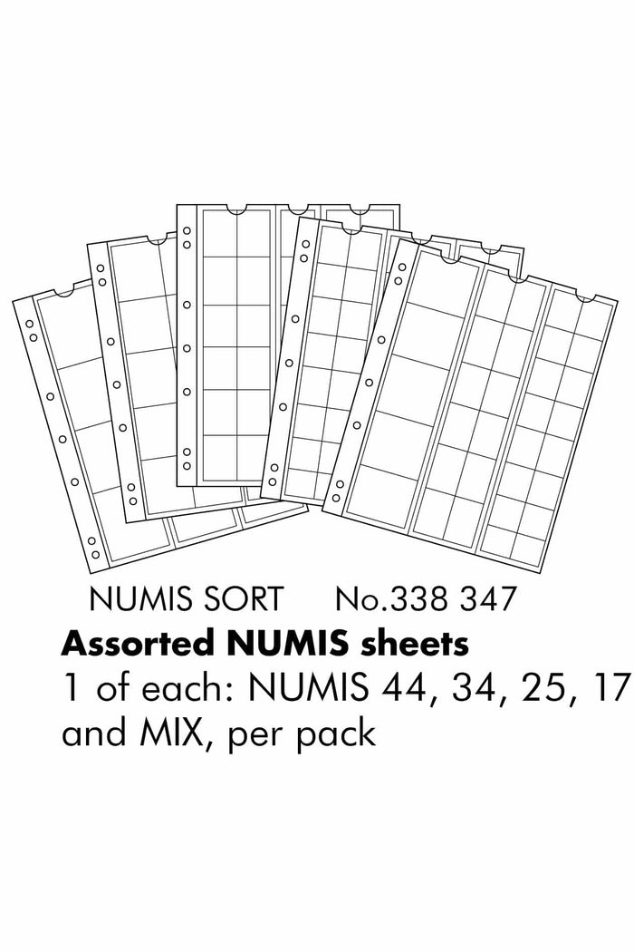 Coin Sheets NUMIS, Mixed with 1 pocket each NUMIS 44, 34, 25, 17, MIX