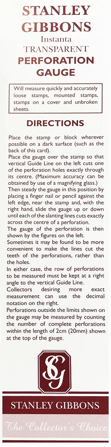 Stanley Gibbons Instanta Stamp Perforation Gauge