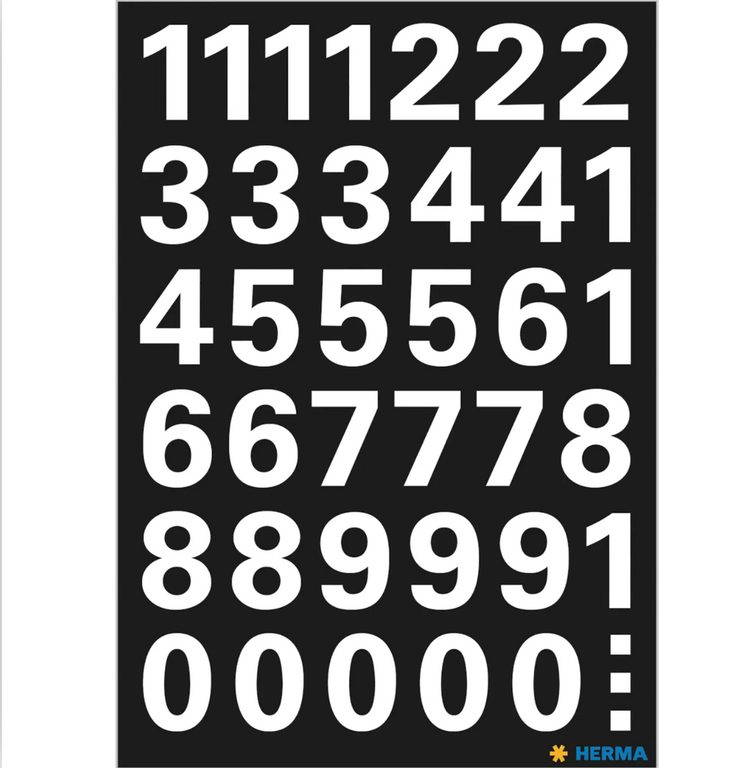 Numbers 15 mm 0-9 weatherproof film white