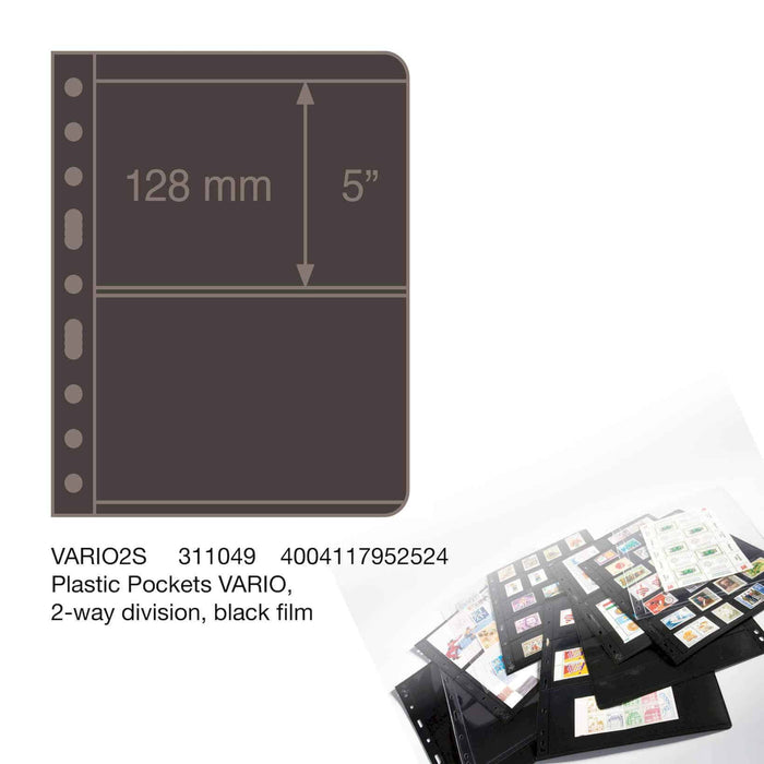 Plastic Pockets VARIO, 2-way division, black film- double sided