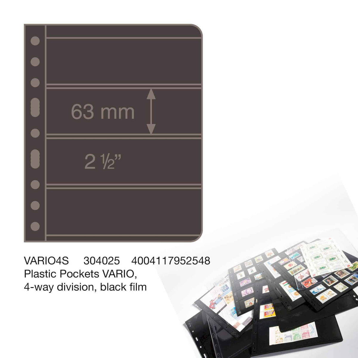Plastic Pockets VARIO, 4-way division, black film- double sided