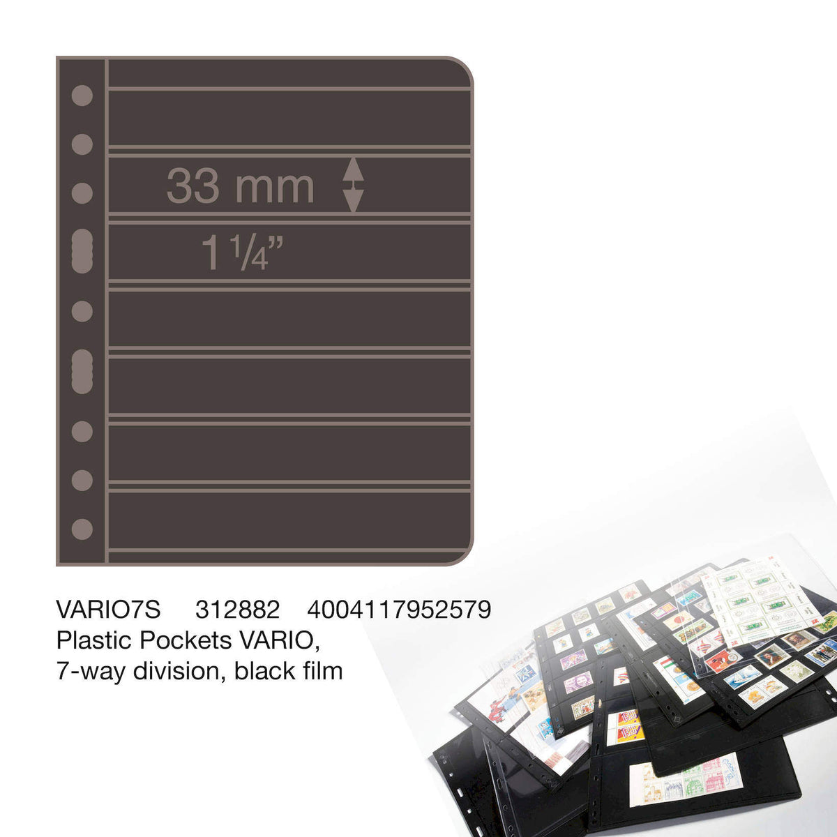 Plastic Pockets VARIO, 7-way division, black film- double sided
