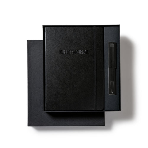 Bullet Journal All Black Collectors Set - 1x Bullet Journal A5, 1x Twist Pen, 1x Pen Loop