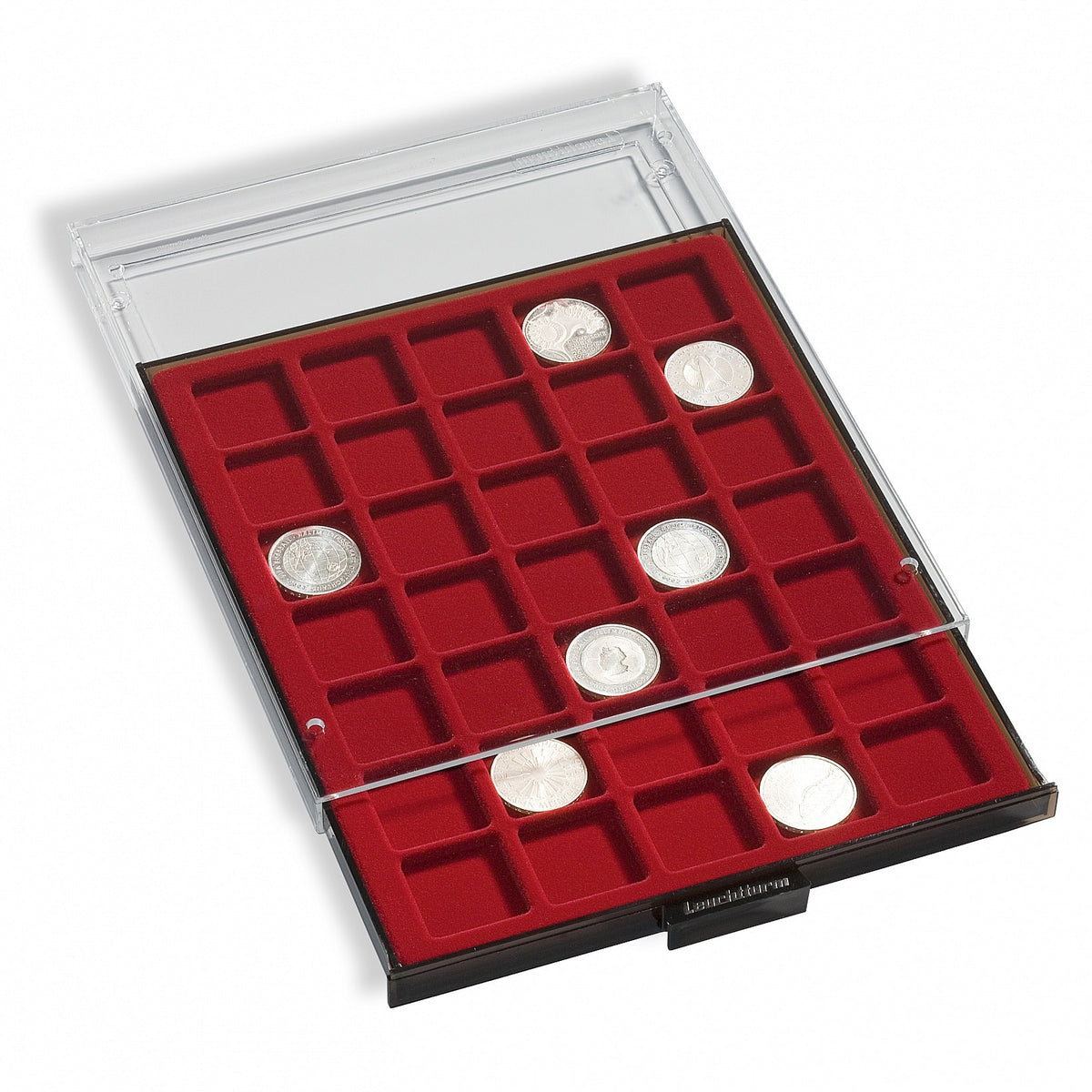 Coin Box 48 square compartments up to 30mm diameter, smoke coloured