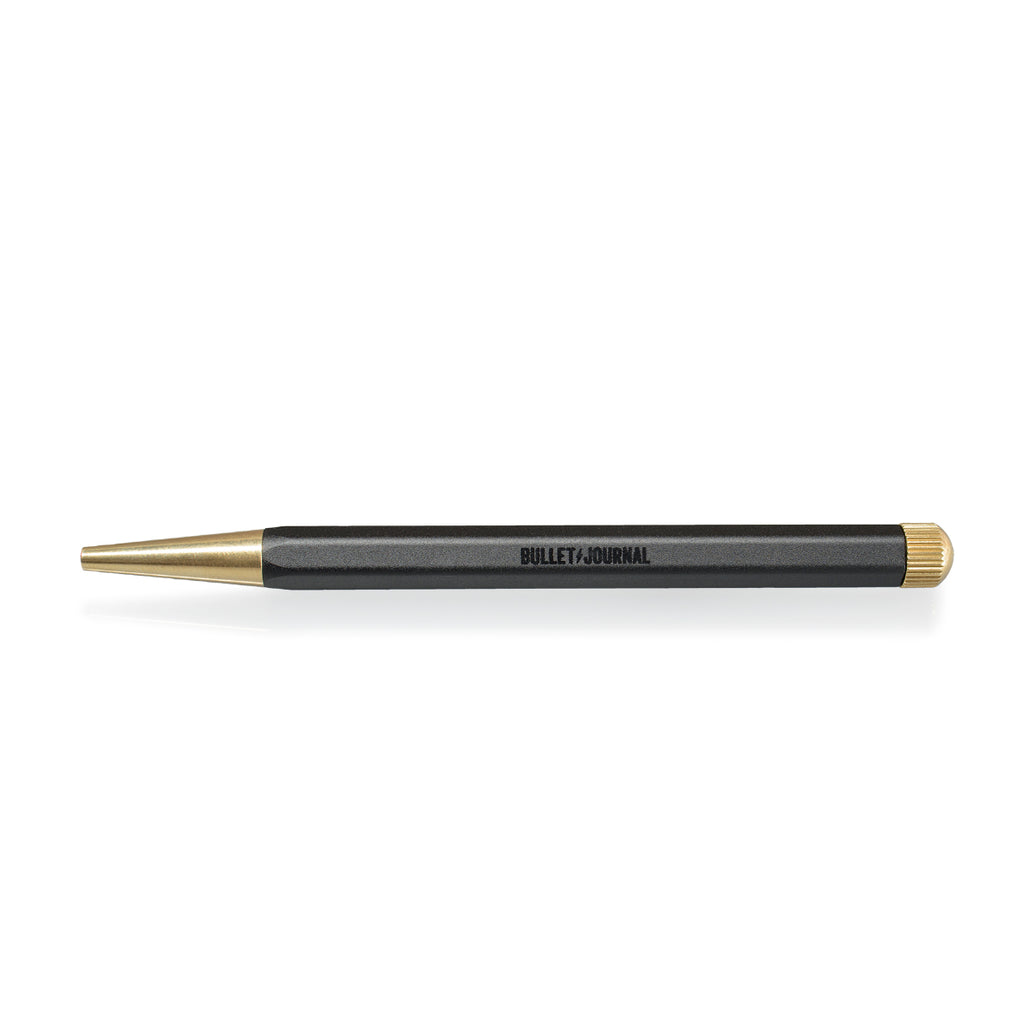 Drehgriffel Bullet Journal Edition Gel Twist Pen, Black Ink, Brass Tip, Aluminium Body in Black