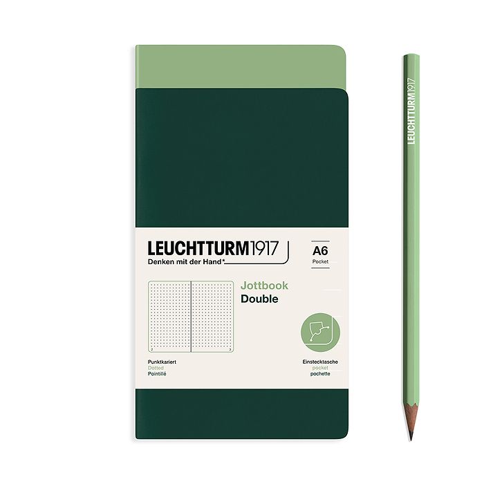 Jottbook (A6) 59 numbered pages, dotted, sage and forest green, in a double pack