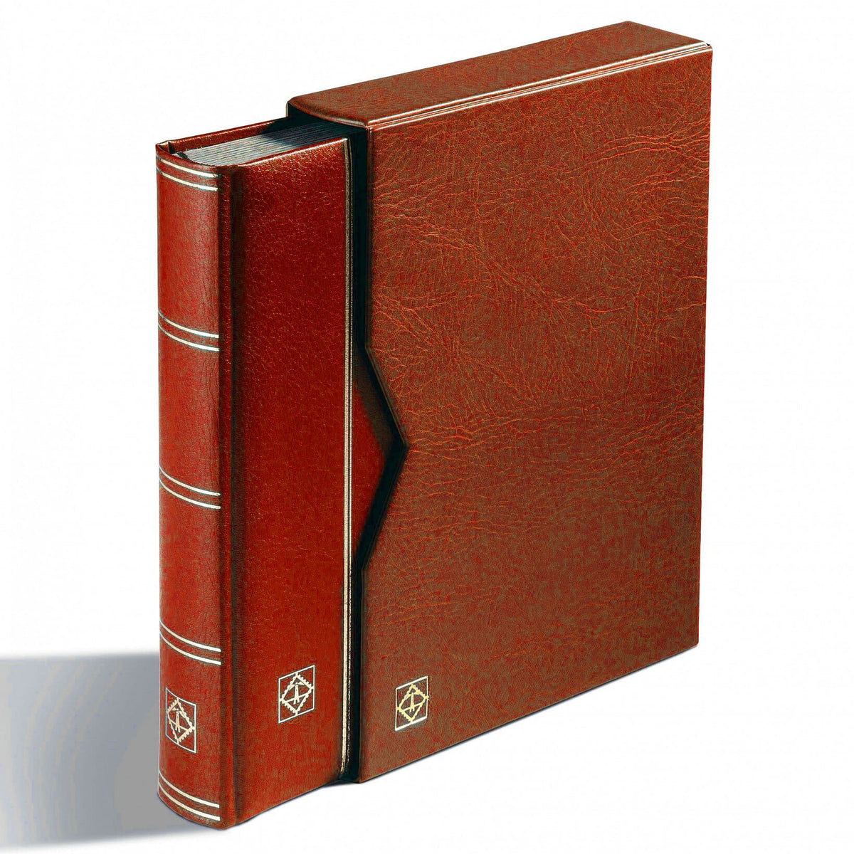 Stockbook PREMIUM, A4, 64 black pages, padded leather* cover + case, red