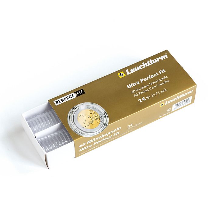 Ultra coin capsules Perfect fit for 2 Euro (25.75mm) Pack of 40